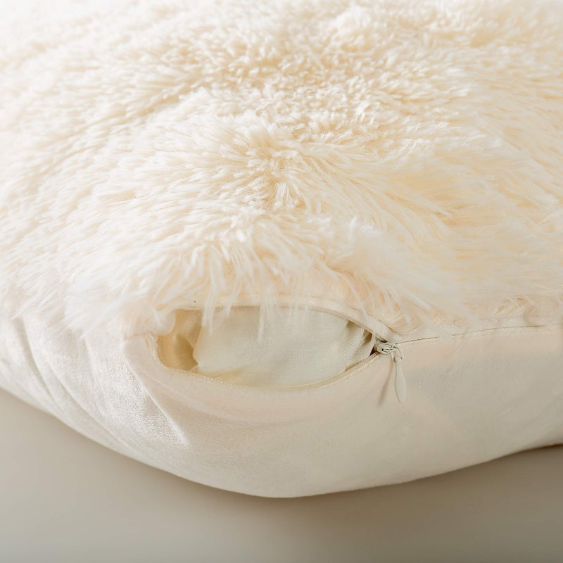 Reafort Luxury Long Hair, PV Fur, Faux Fur Body Pillow Cover/Case 21inx54in with Hidden Zipper Closure (Cream, 21inX 54in Pillow Cover) - Image 3